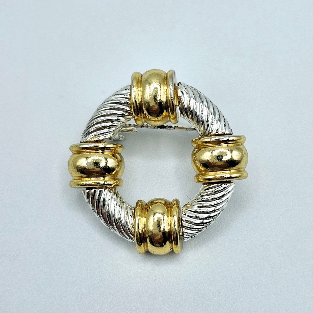 Anne Klein Brooch Multi Metal Twisted Silvertone Vintage Circle Pin